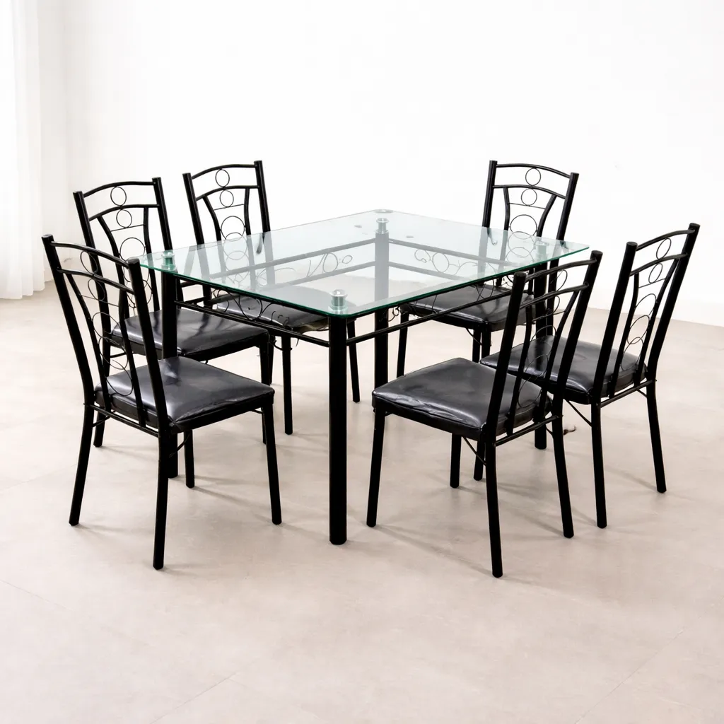Table à Manger Moderne en Verre avec 6 Chaises – Design Élégant & Résistant