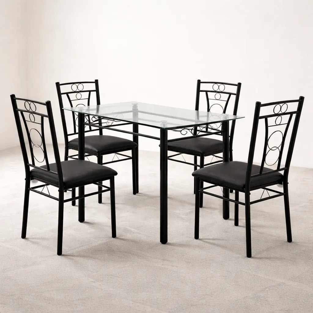 Table à Manger Moderne en Verre avec 6 Chaises – Design Élégant & Résistant
