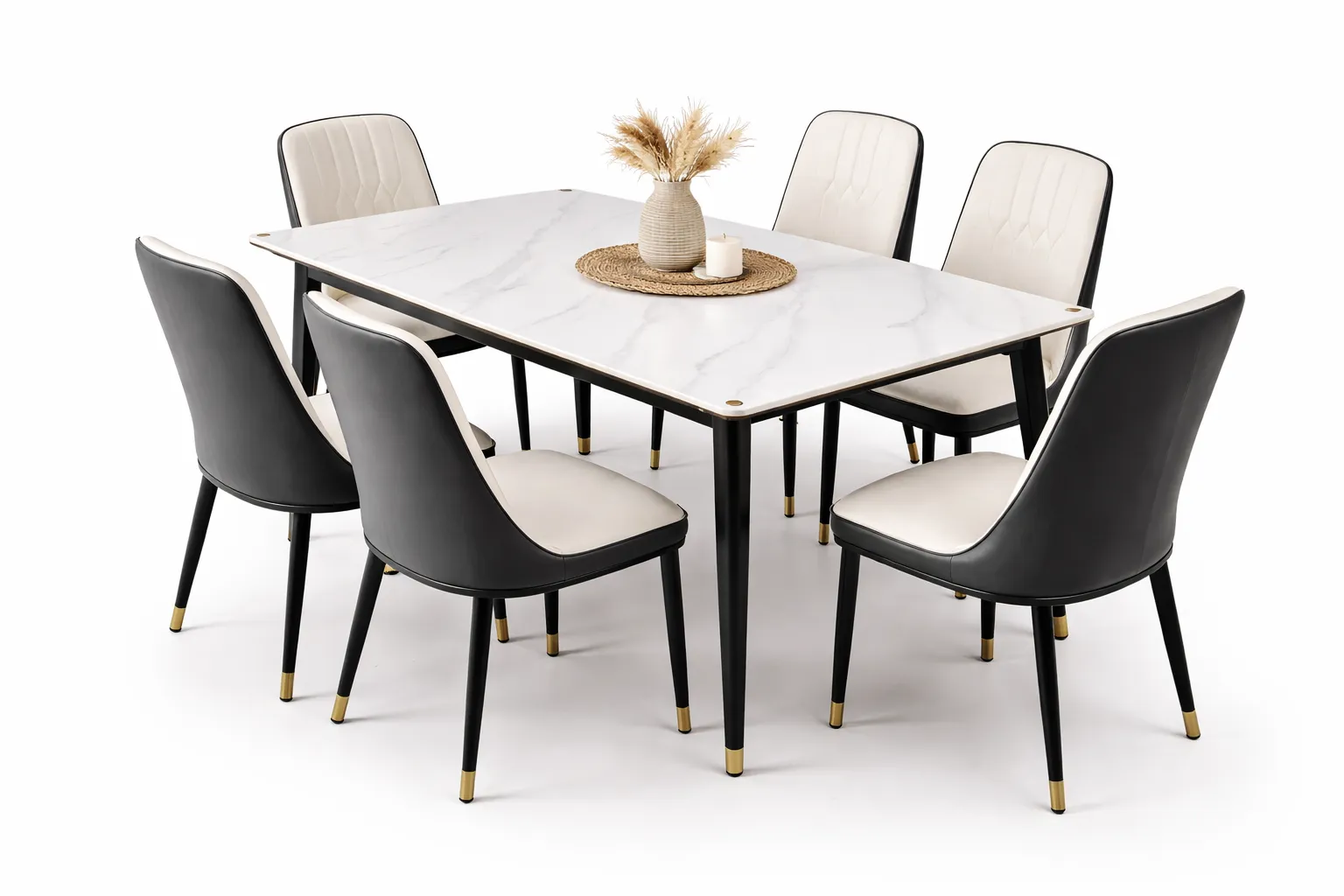 Table à Manger en marbre Moderne – Table Effet Marbre avec des Chaises Design