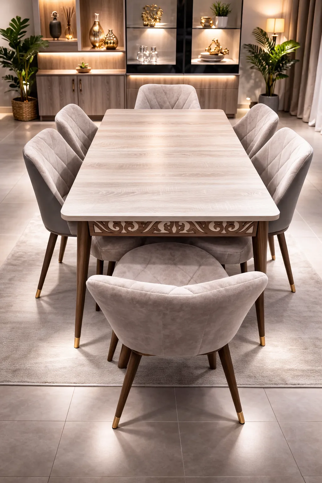 Table  à Manger Extensible  – Table Design Bois avec des Chaises Rembourrées