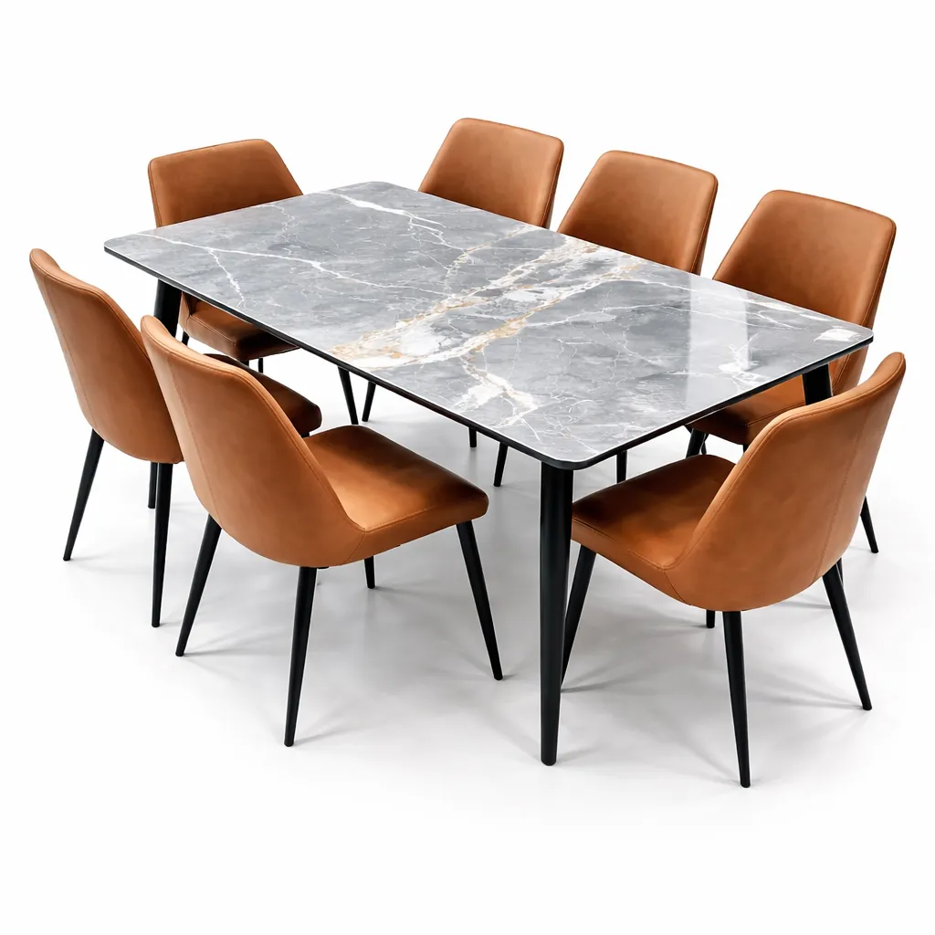 Ensemble Salle à Manger – Table En Marbre avec Chaises en similicuir