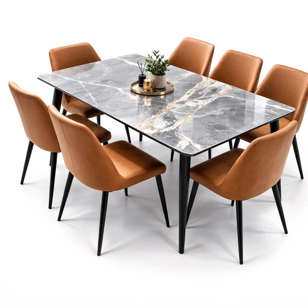 Ensemble Salle à Manger – Table En Marbre avec Chaises en similicuir