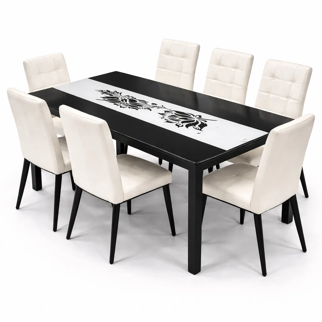 Table  à Manger vitrée Design – Table Moderne Noir & Blanc avec des Chaises Rembourrées