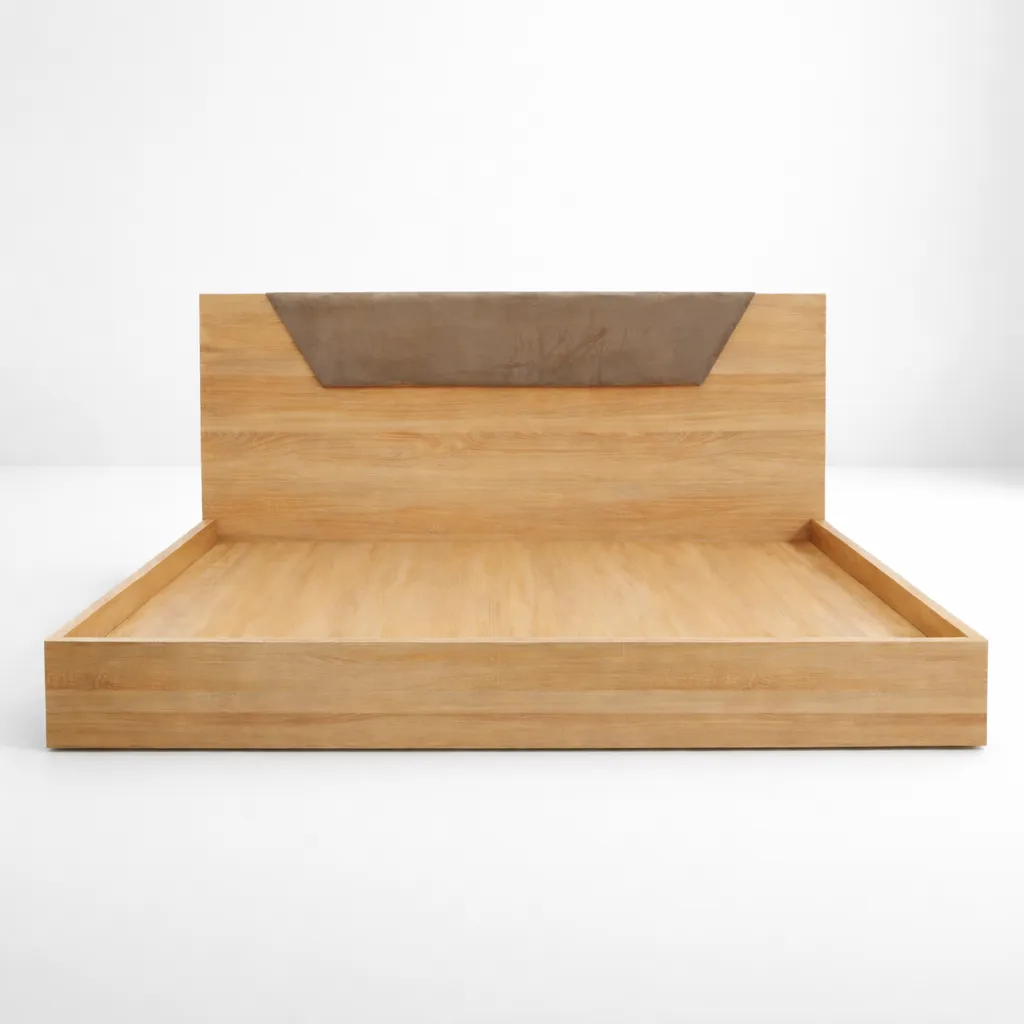 Lit moderne 2 Place ( 140/190cm) en bois sans tiroir naturel avec tête capitonnée