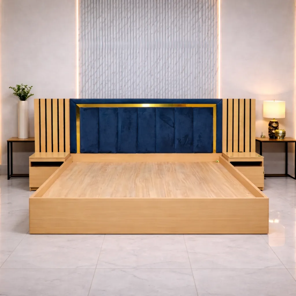 Lit moderne 3 Place ( 180/190cm) avec tête capitonnée bleu