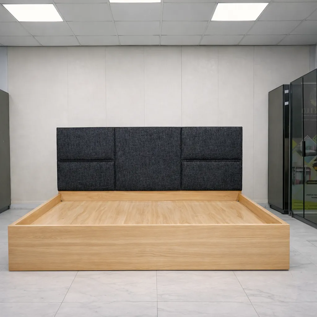 Lit moderne 3 Place 180/190cm en bois  avec tête capitonnée gris