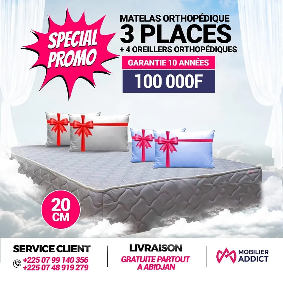 Matelas Orthopédique PH10 + 04 Oreillers