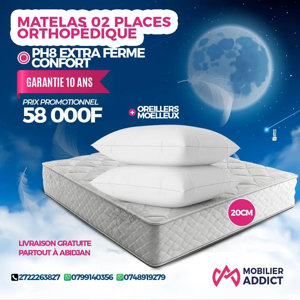 Matelas PH8 2 place + 02 Oreillers