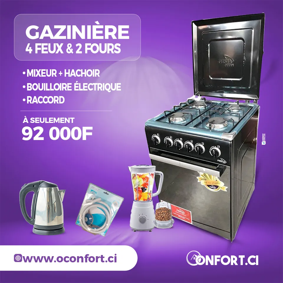 Gazinière 4 feux + Mixeur + Bouilloire + Raccord