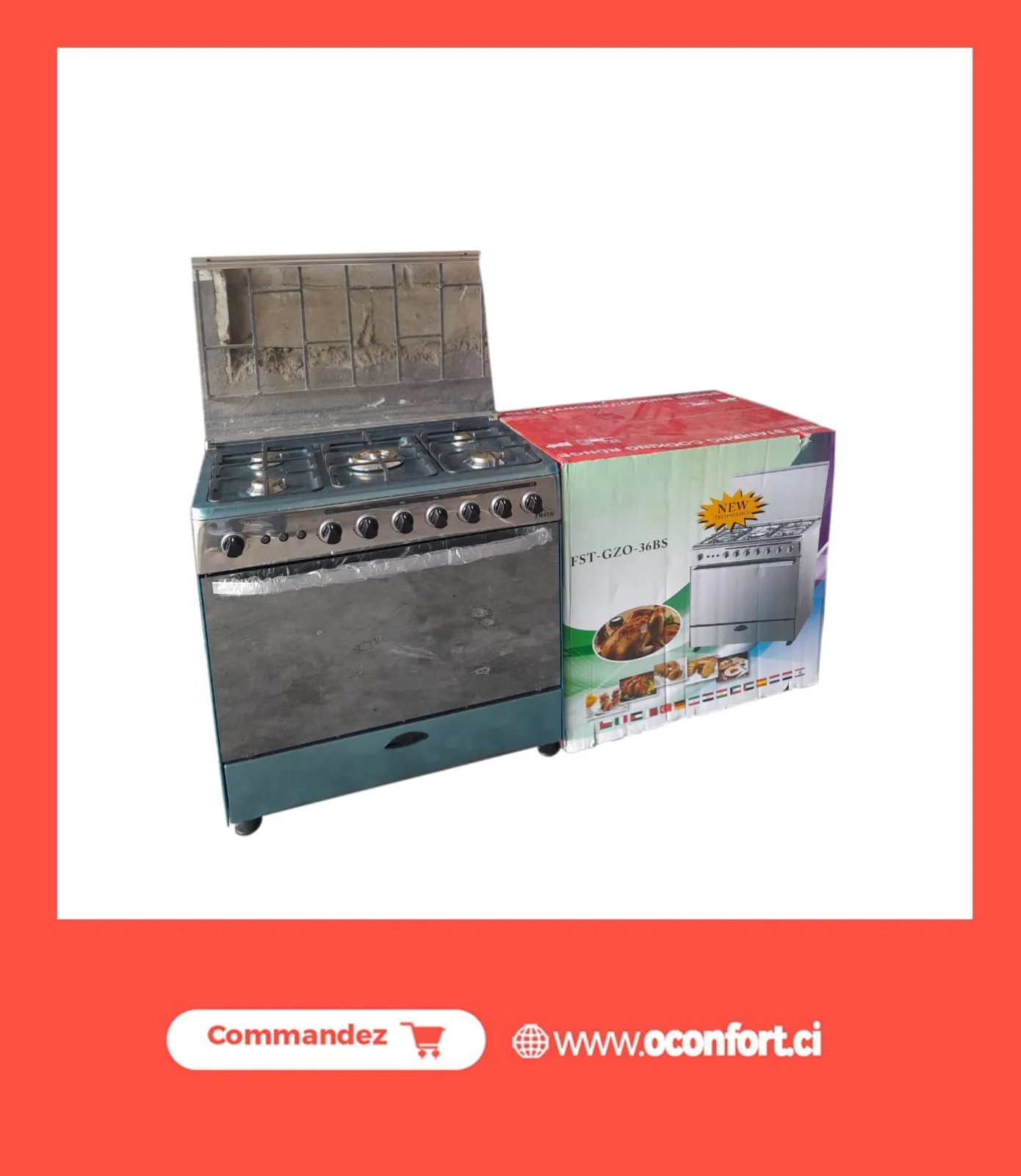 Gazinière 5 Feux Avec Four En Inox STC-9060C - 90 X 60 Cm - Gris