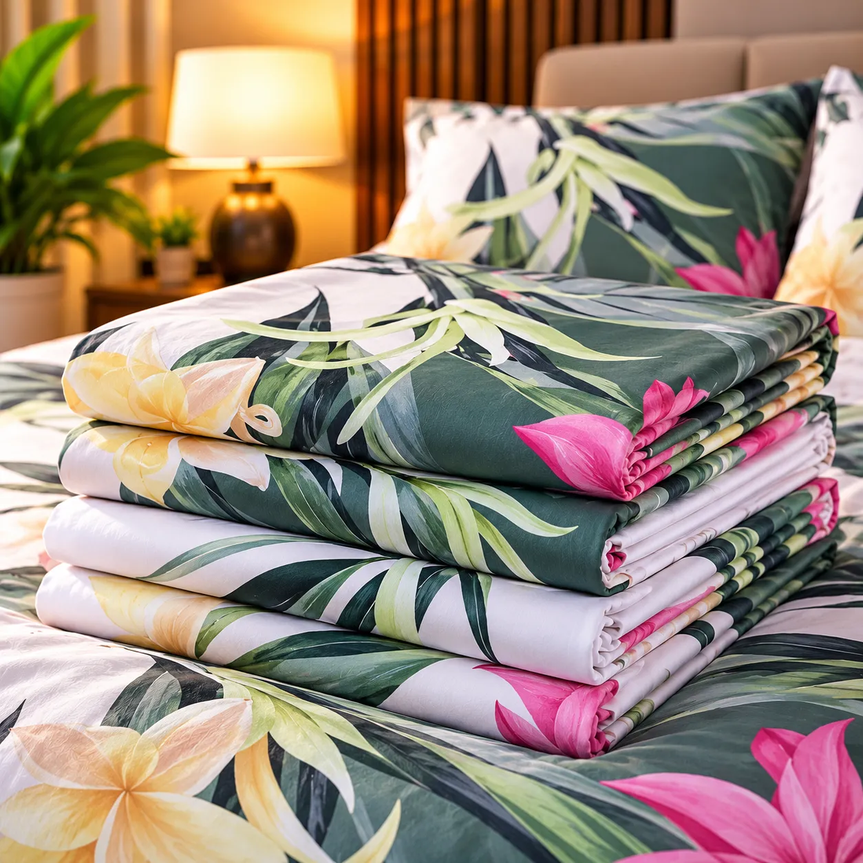 Ensemble Draps + Taies Tropical Premium – Motifs Floraux