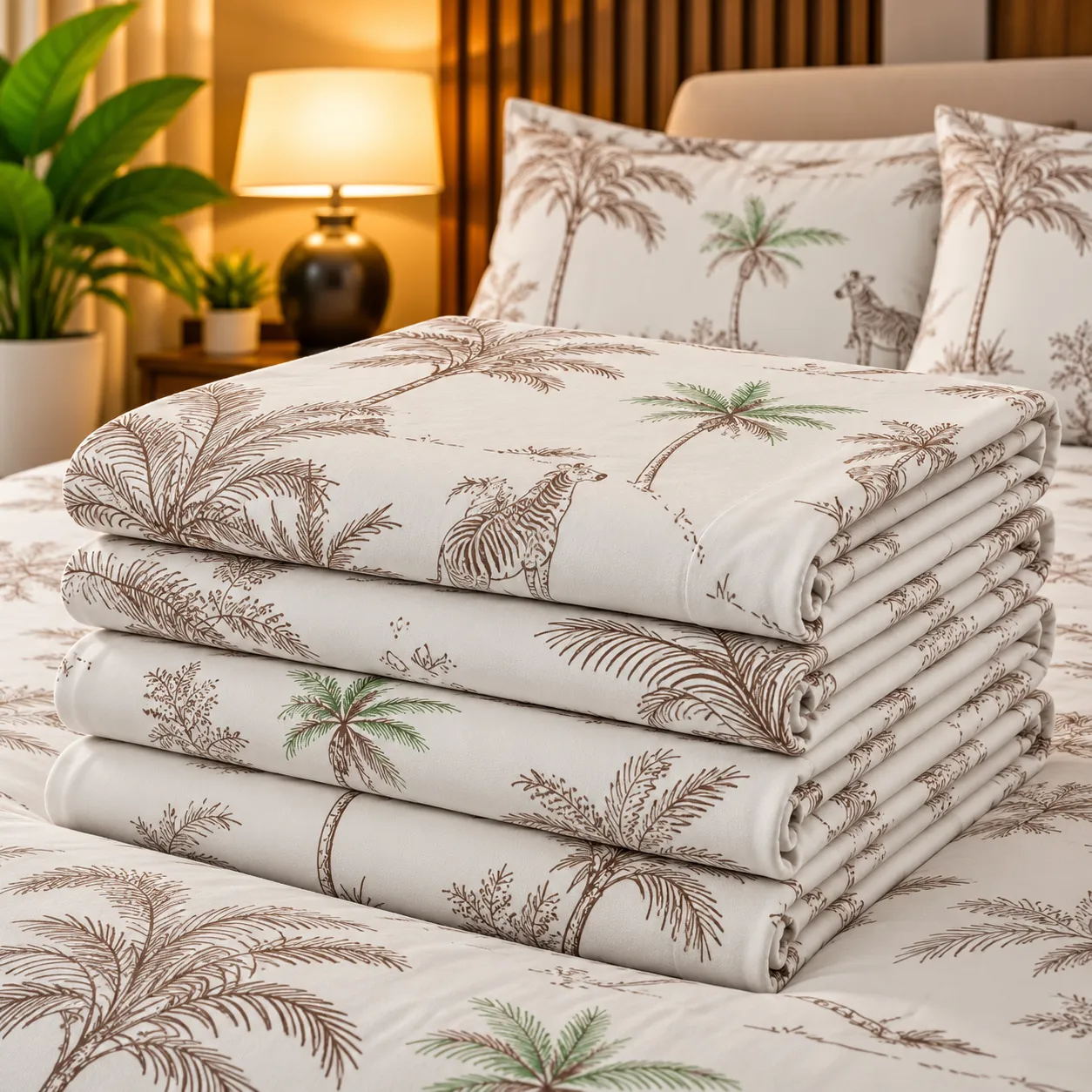 Ensemble Draps + Taies Safari Tropical – Beige & Marron Premium