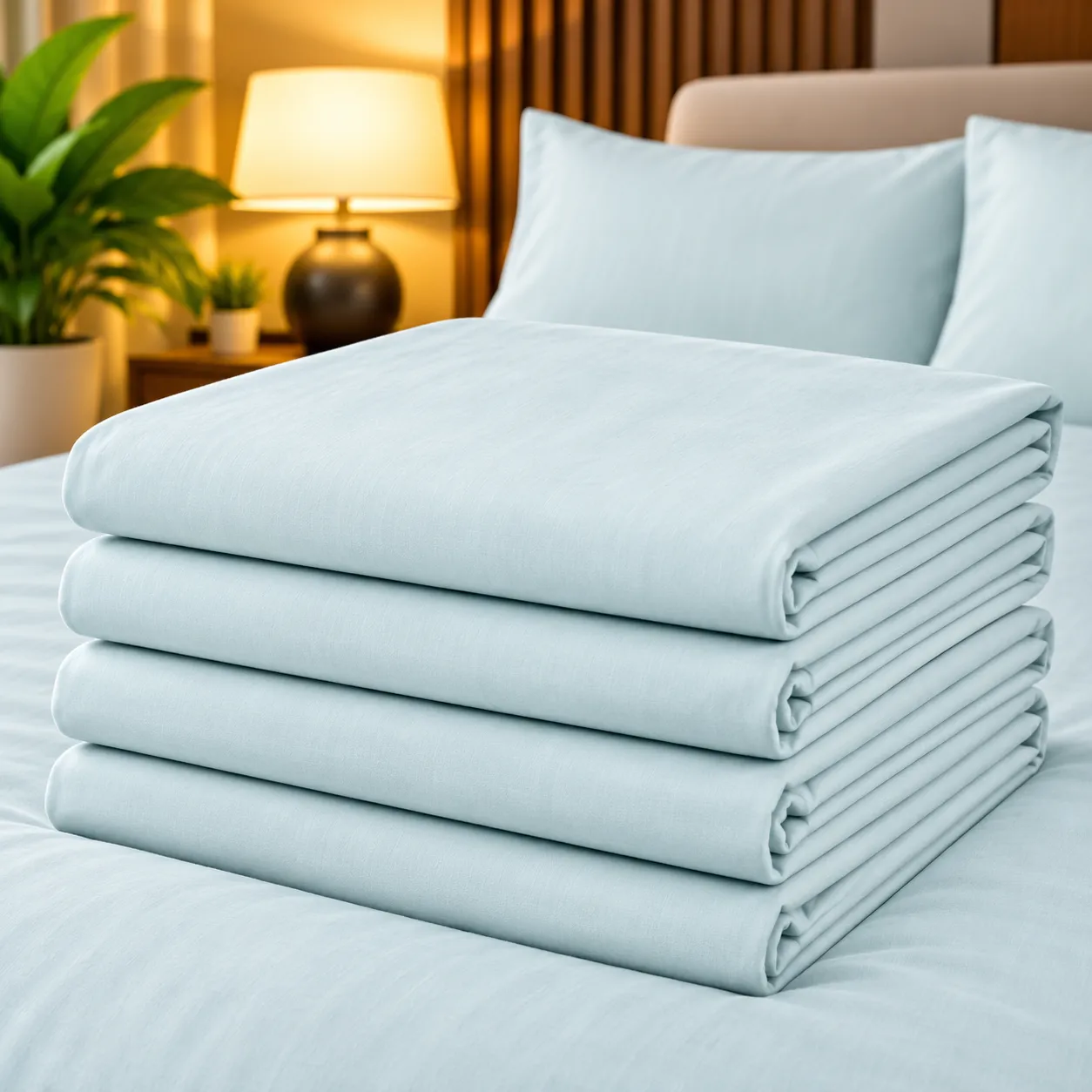 Ensemble Draps + Taies Bleu Ciel Uni – Douceur Premium
